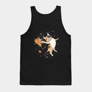 Space Cat Chasing Pizza Tank Top